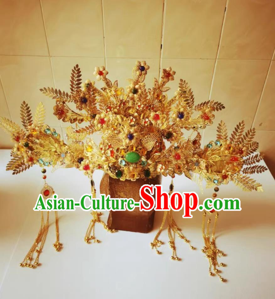 Handmade Tang Dynasty Empress Headwear Chinese Traditional Hanfu Wedding Hair Accessories Ancient China Court Woman Phoenix Coronet