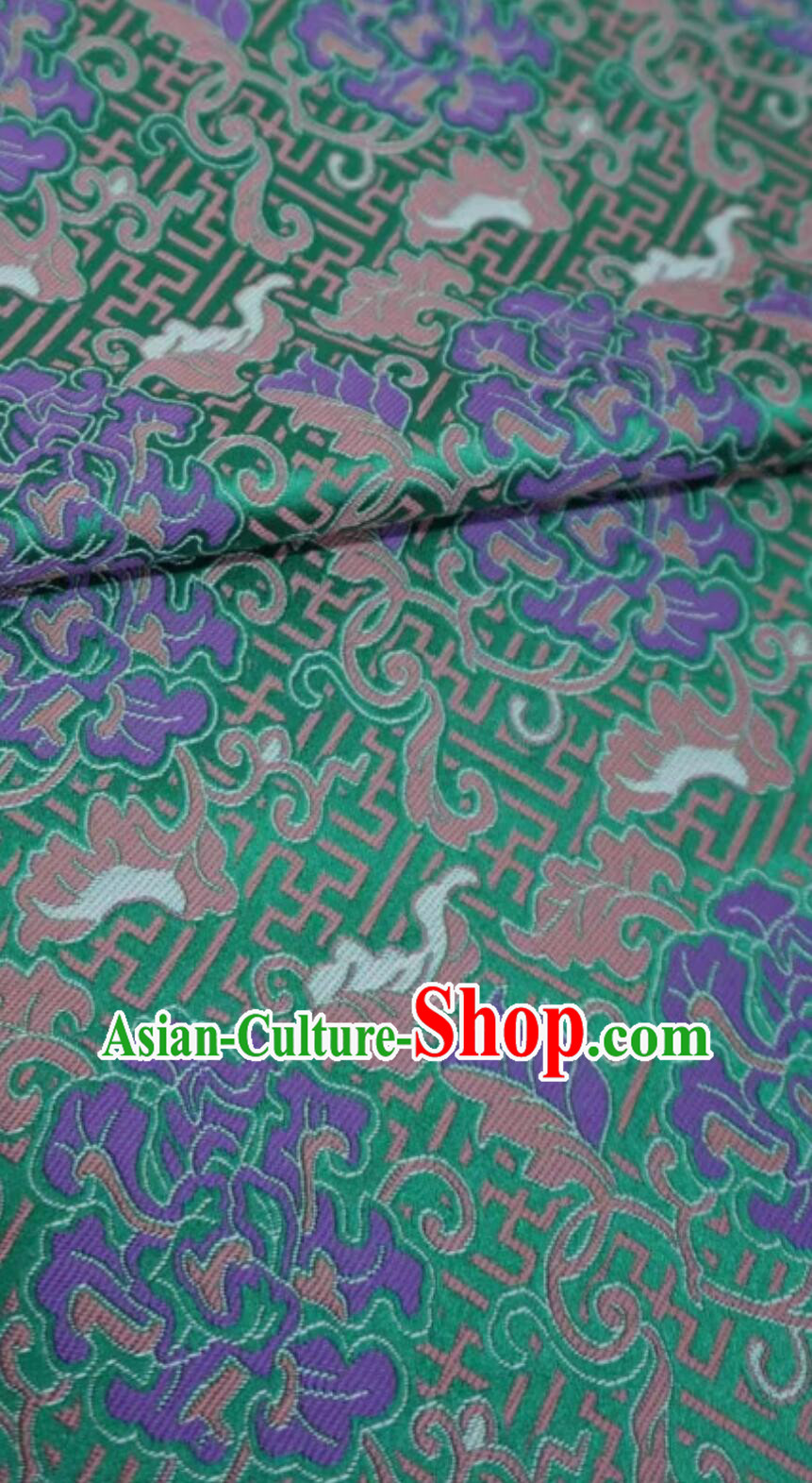 Traditional Chinese Fabric Classical Qipao Green Brocade Buddhism Swastika Pattern Cloth