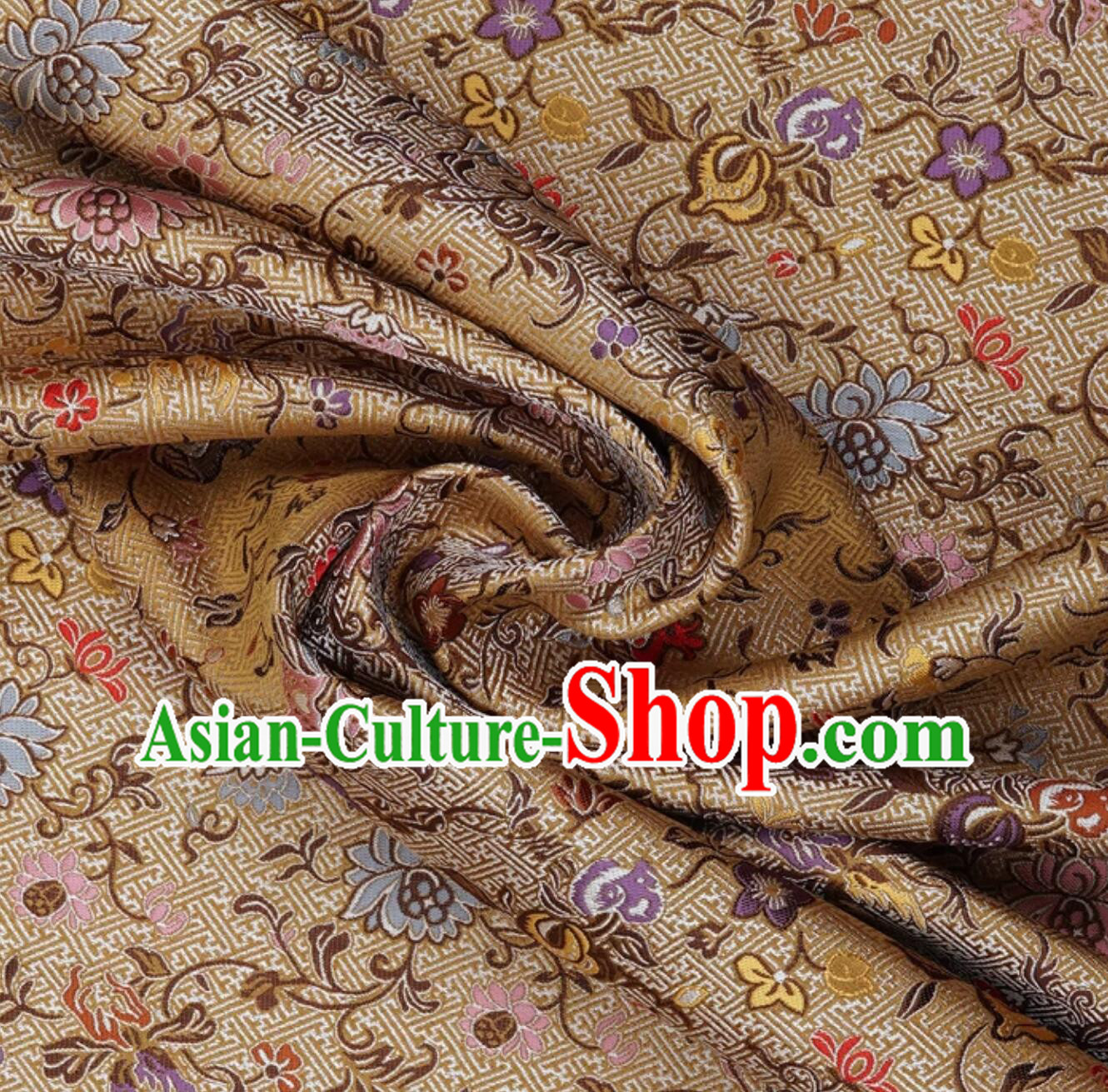 Buddhism Swastika Pattern Cloth Traditional Chinese Fabric Classical Qipao Yellow Brocade