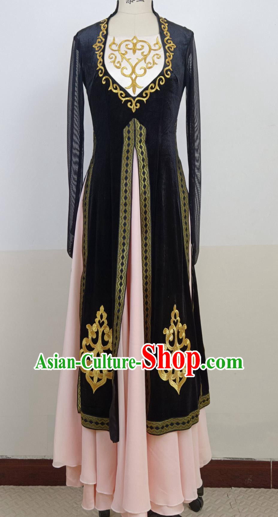 Chinese Xinjiang Ethnic Women Group Dance Black Dress Uyghur Nationality Dance Clothing Folk Dance Costume