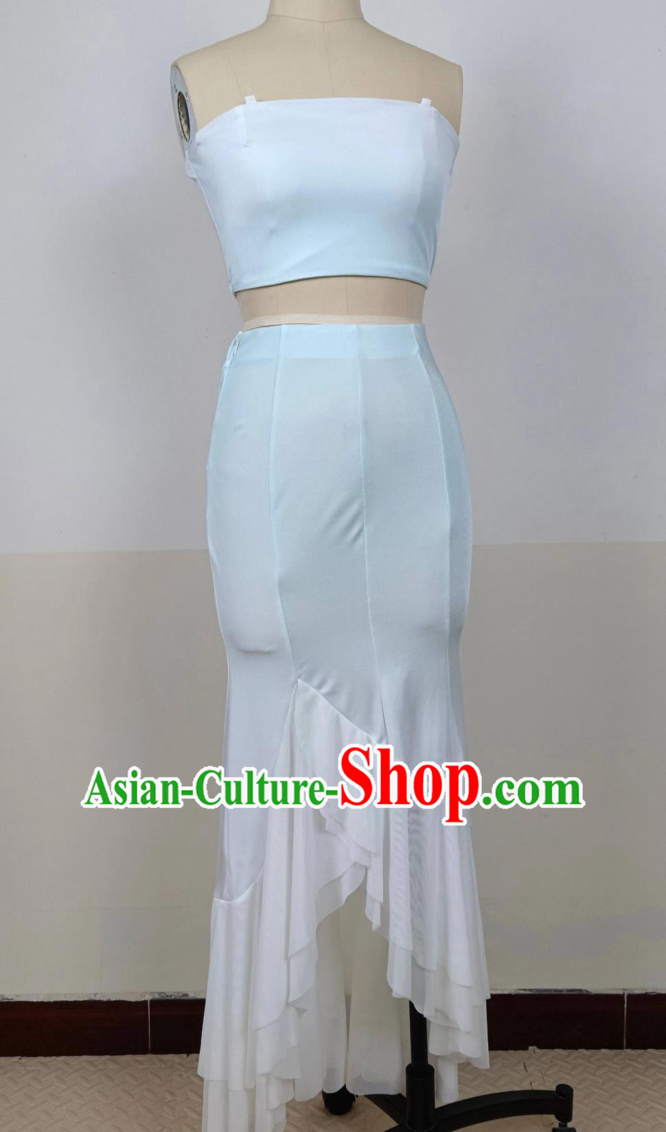 Chinese Yunnan Dai Nationality Peacock Dance Clothing Taoli Cup Dance Contest Costume Ethnic Women Group Dance Light Blue Dress