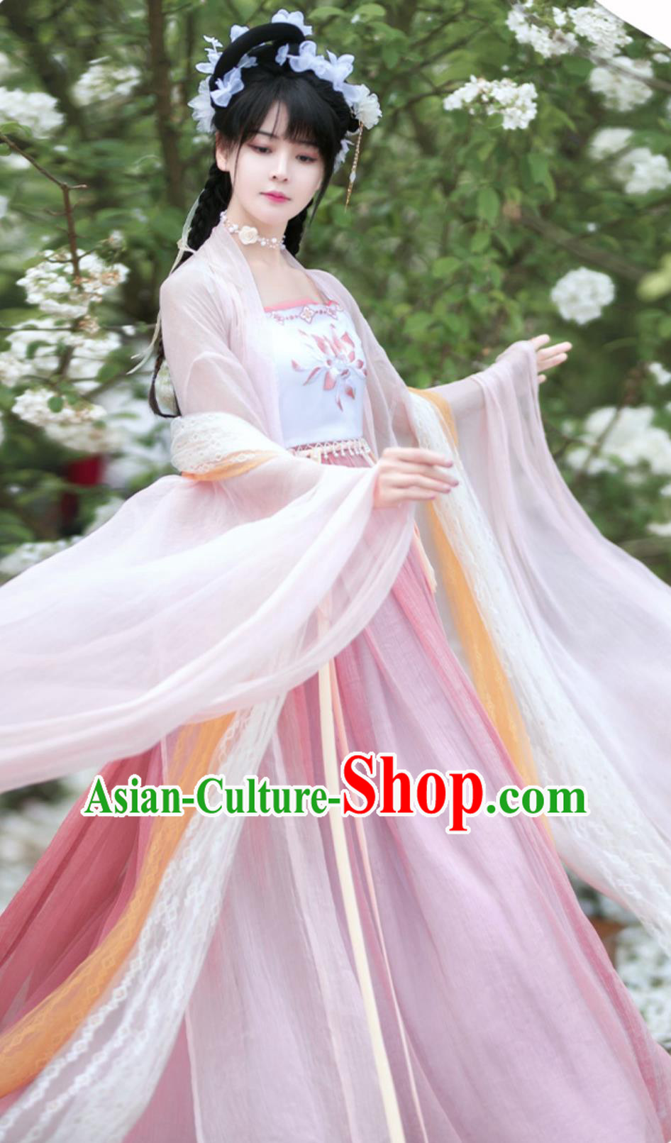 Ancient China Flower Fairy Costume Chinese Tang Dynasty Princess Embroidered Clothing Traditional Pink Hanfu Dress