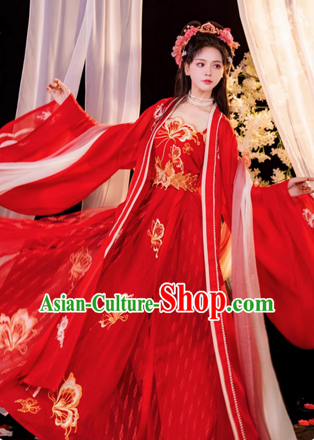 Ancient China Princess Costume Tang Dynasty Bride Embroidered Clothing Traditional Chinese Wedding Red Hanfu Dress
