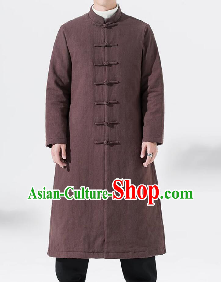 Chinese Winter Chocolate Greatcoat Tang Suit Cotton Padded Coat Traditional National Costume