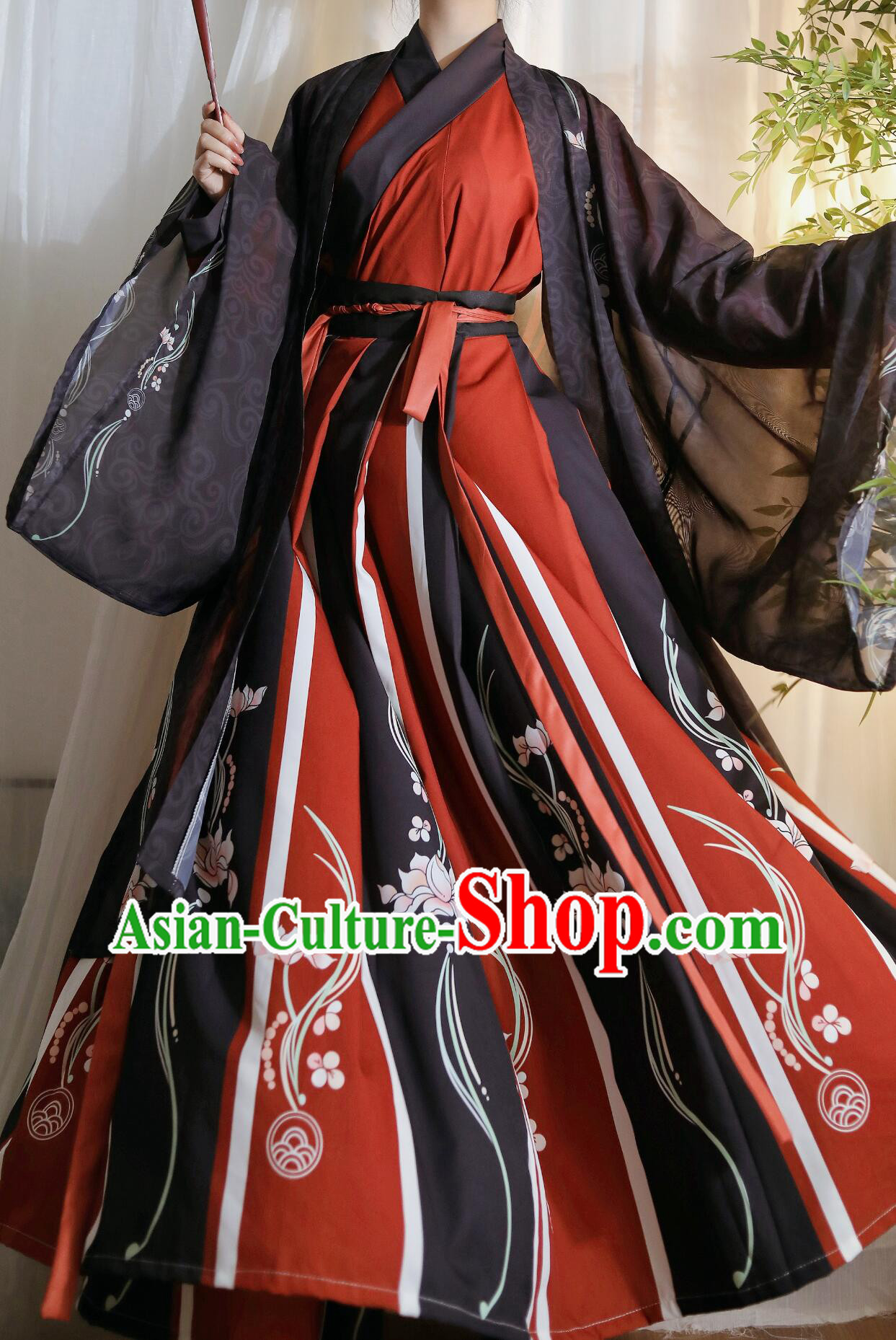 Black and Red Hanfu Dress Traditional Chinese Clothing Ancient China Jin Dynasty Swordsman Costume Complete Set