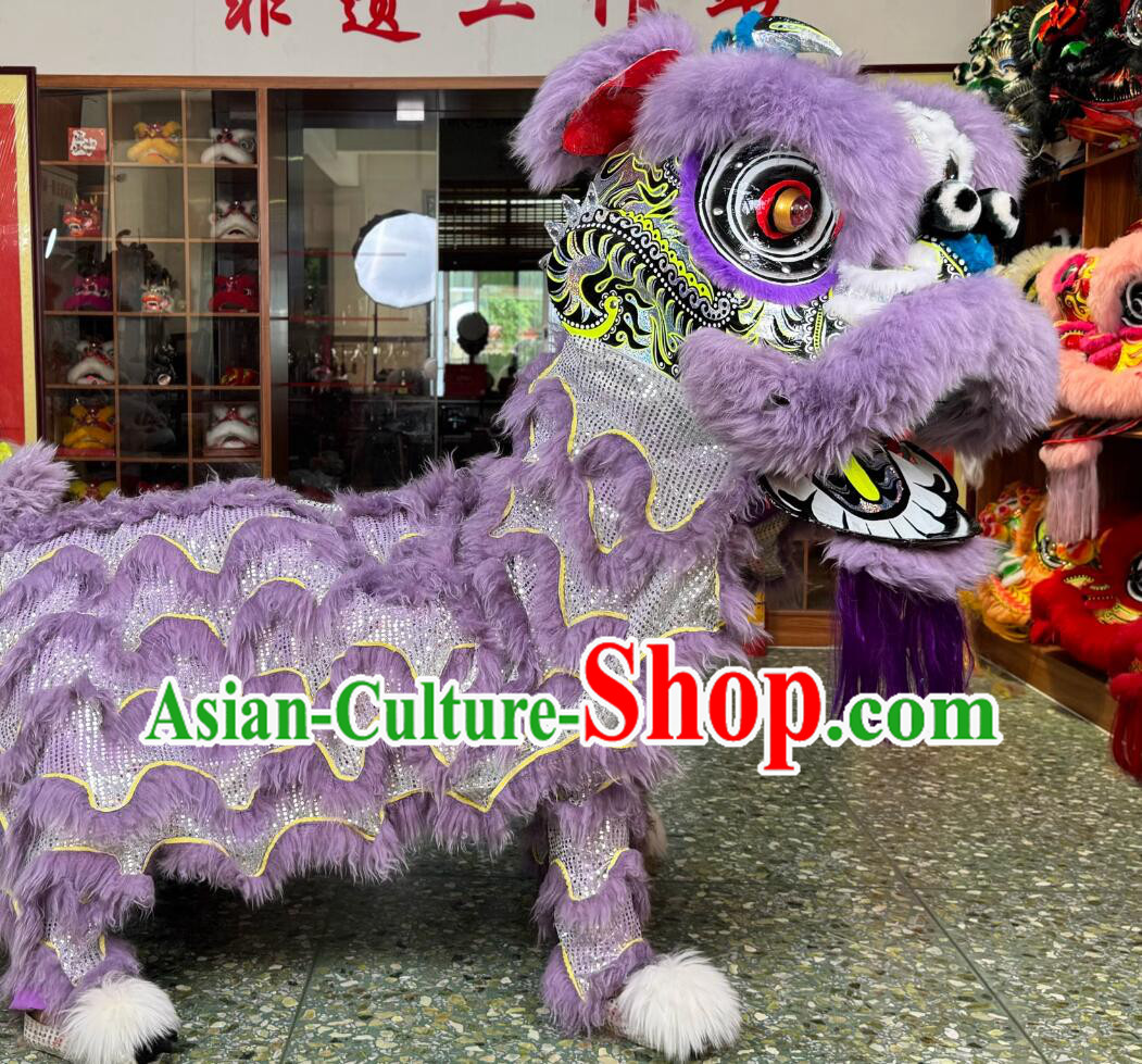 Purple Fur Chinese Traditional Lion Dance Costume Handmade Lion Head Dancing Lion Clothing Complete Set