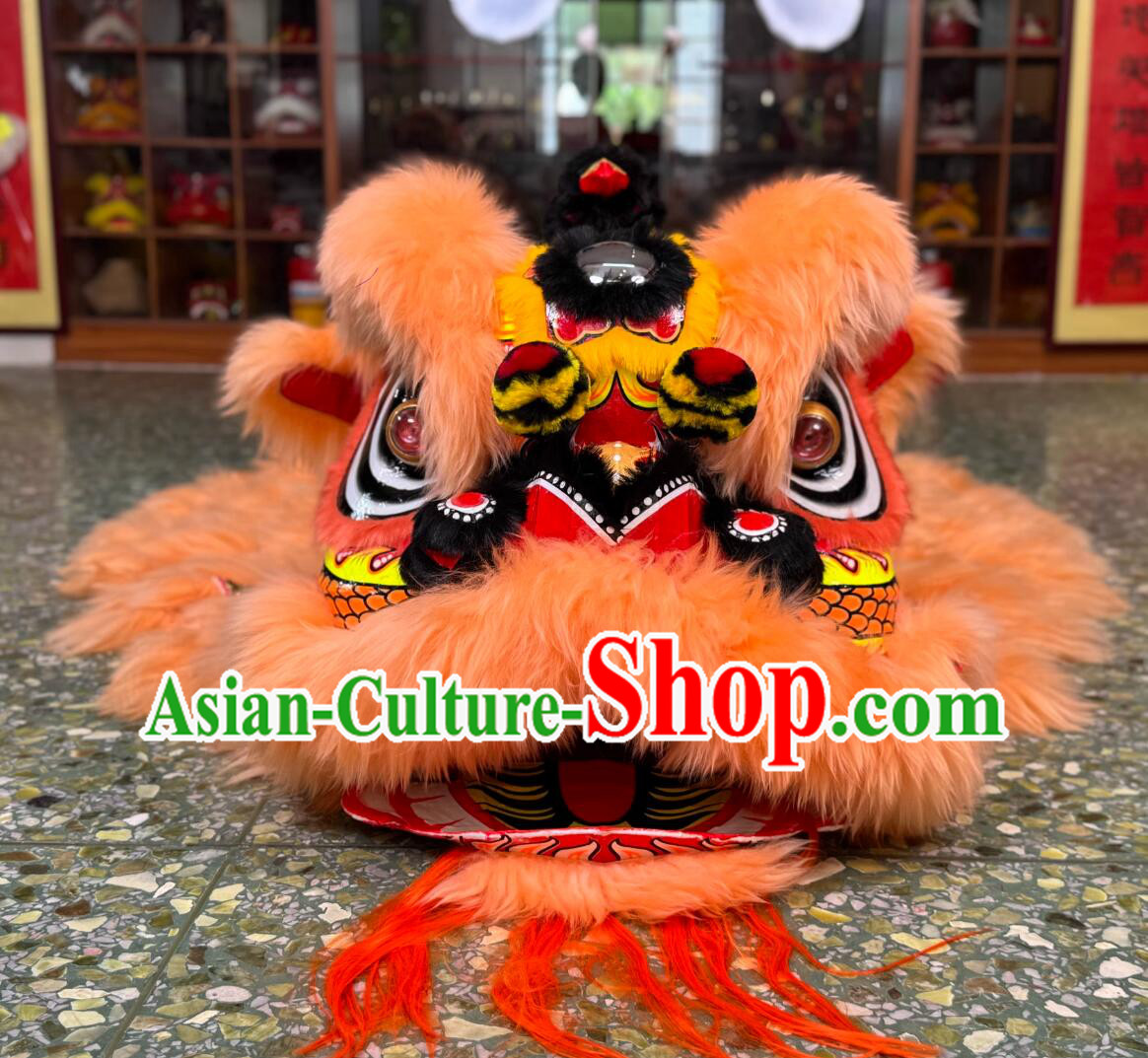 Light Orange Fur Chinese Dancing Lion Clothing Traditional Lion Dance Costume Handmade Lion Head Complete Set