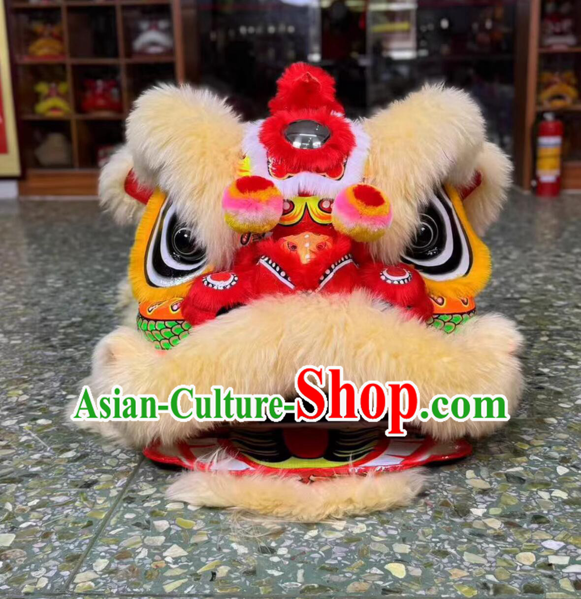 Beige Fur Chinese Dancing Lion Clothing Handmade Fut San Lion Head Traditional Lion Dance Costume Complete Set