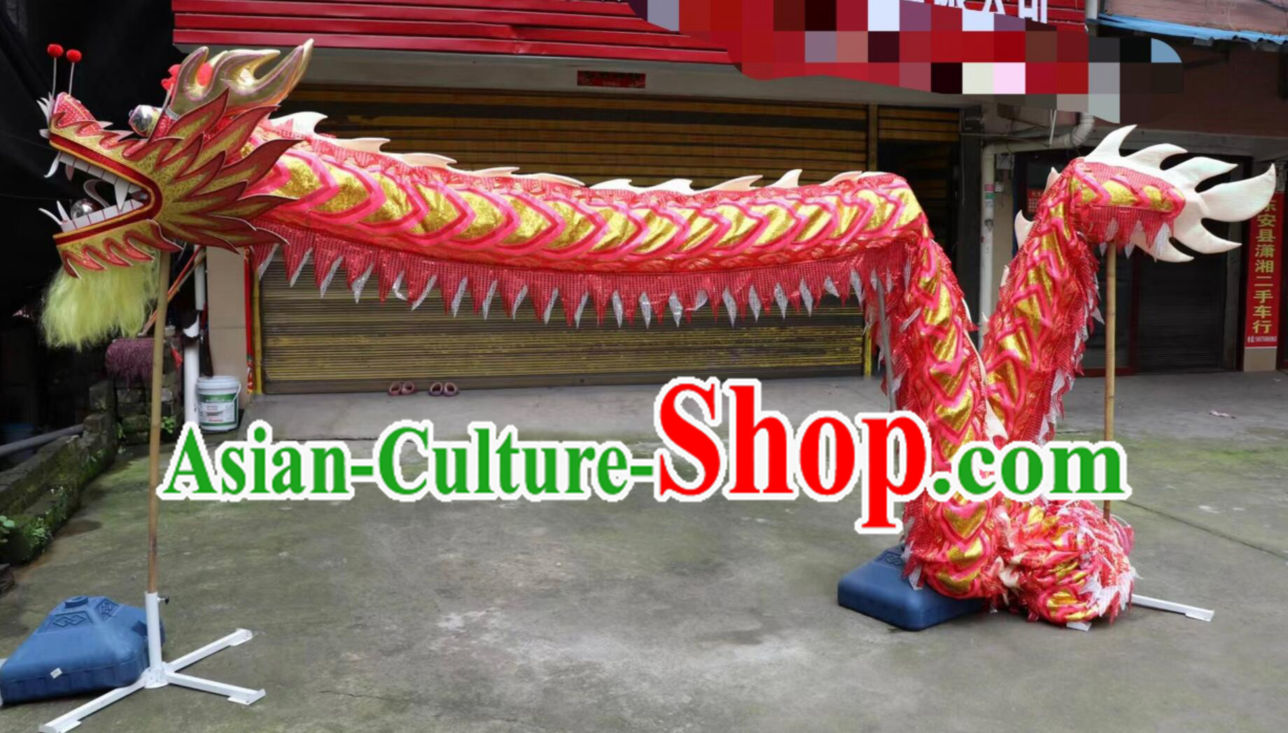 Handmade Red Dragon Dance Equipment Chinese Traditional Net Dragon Dancing Props New Year Parade Dragon Dance Costume