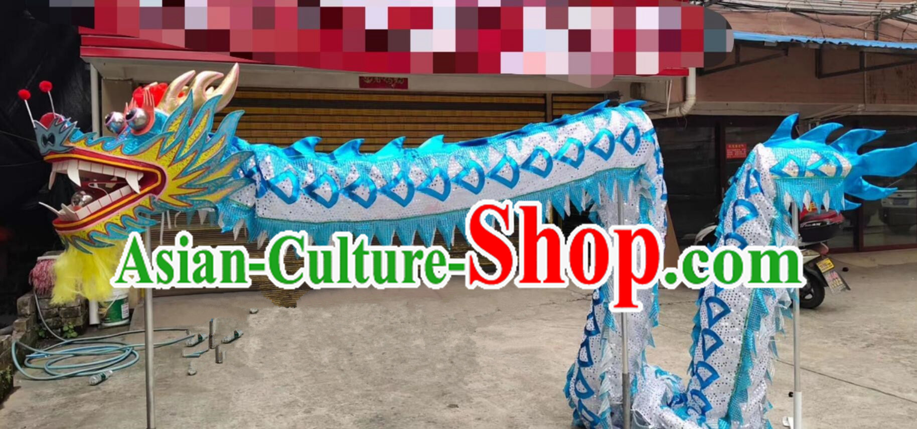 Handmade Blue Dragon Dance Equipment Traditional Net Dragon Dancing Props Chinese New Year Parade Dragon Dance Costume