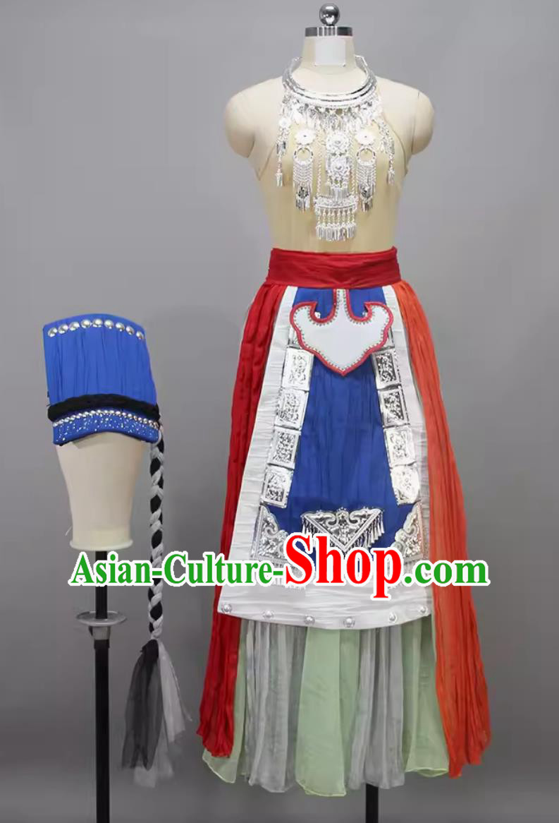 Chinese Dance Competition Clothing Qiang Nationality Dance Dress The Mountain Whisperer Ethnic Group Dance Costume