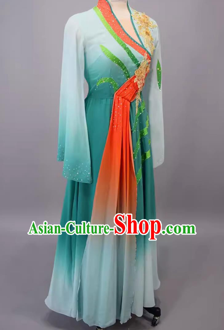 Cai Ju Dong Li Xia Women Group Dance Green Dress Chinese Classical Dance Costume China Fan Dance Clothing