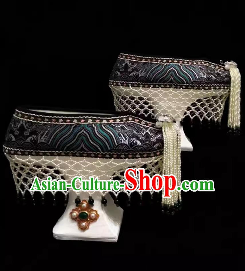 Handmade Traditional Qing Dynasty Palace Woman Pearls Shoes Ruyi Royal Love in the Palace Ancient Chinese Empress Platform Shoes
