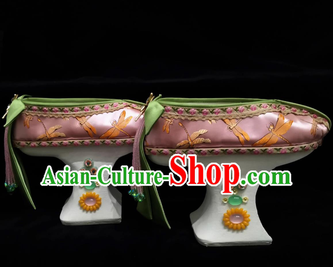 Handmade Traditional Qing Dynasty Palace Princess Platform Shoes Ruyi Royal Love in the Palace Ancient Chinese Empress Pink Shoes