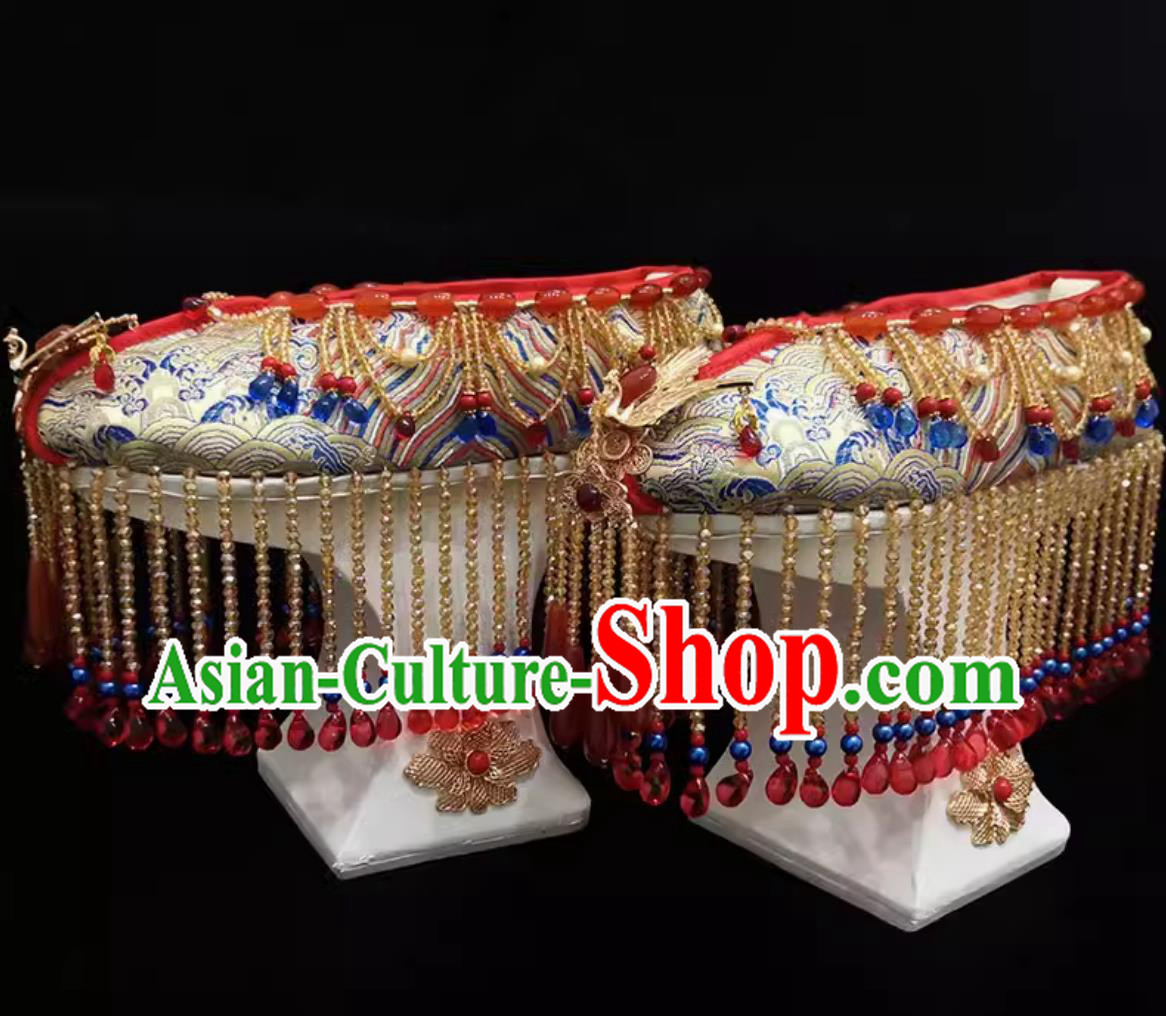 Ancient Chinese Empress Shoes Handmade Traditional Wedding Shoes Qing Dynasty Manchu Woman Platform Shoes