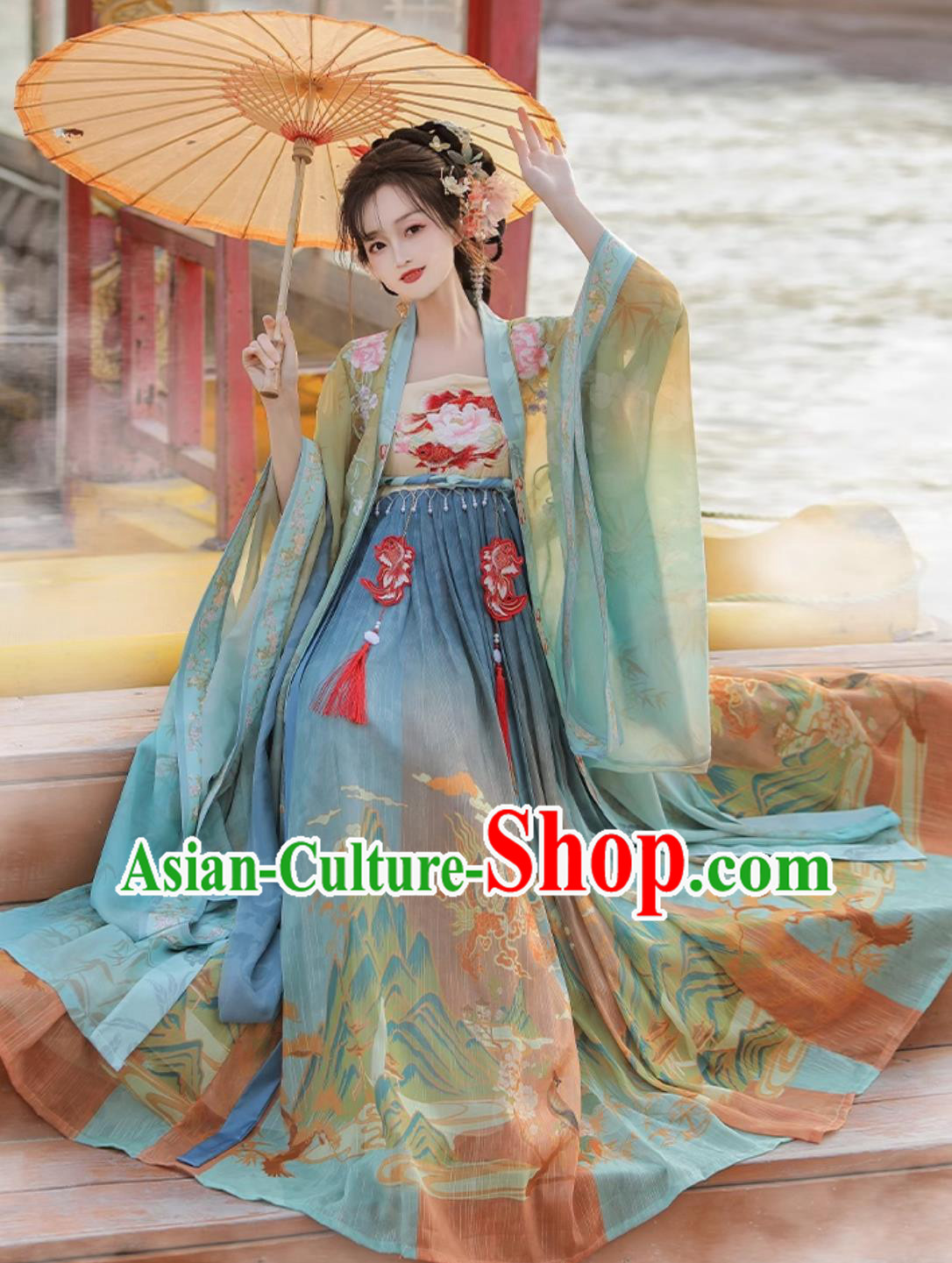 Chinese Tang Dynasty Woman Costume Ancient China Palace Princess Clothing Traditional Blue Hanfu Hezi Dress