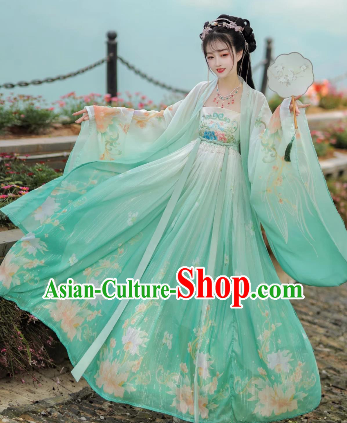 Ancient China Palace Princess Clothing Traditional Green Hanfu Hezi Dress Chinese Tang Dynasty Young Lady Costume