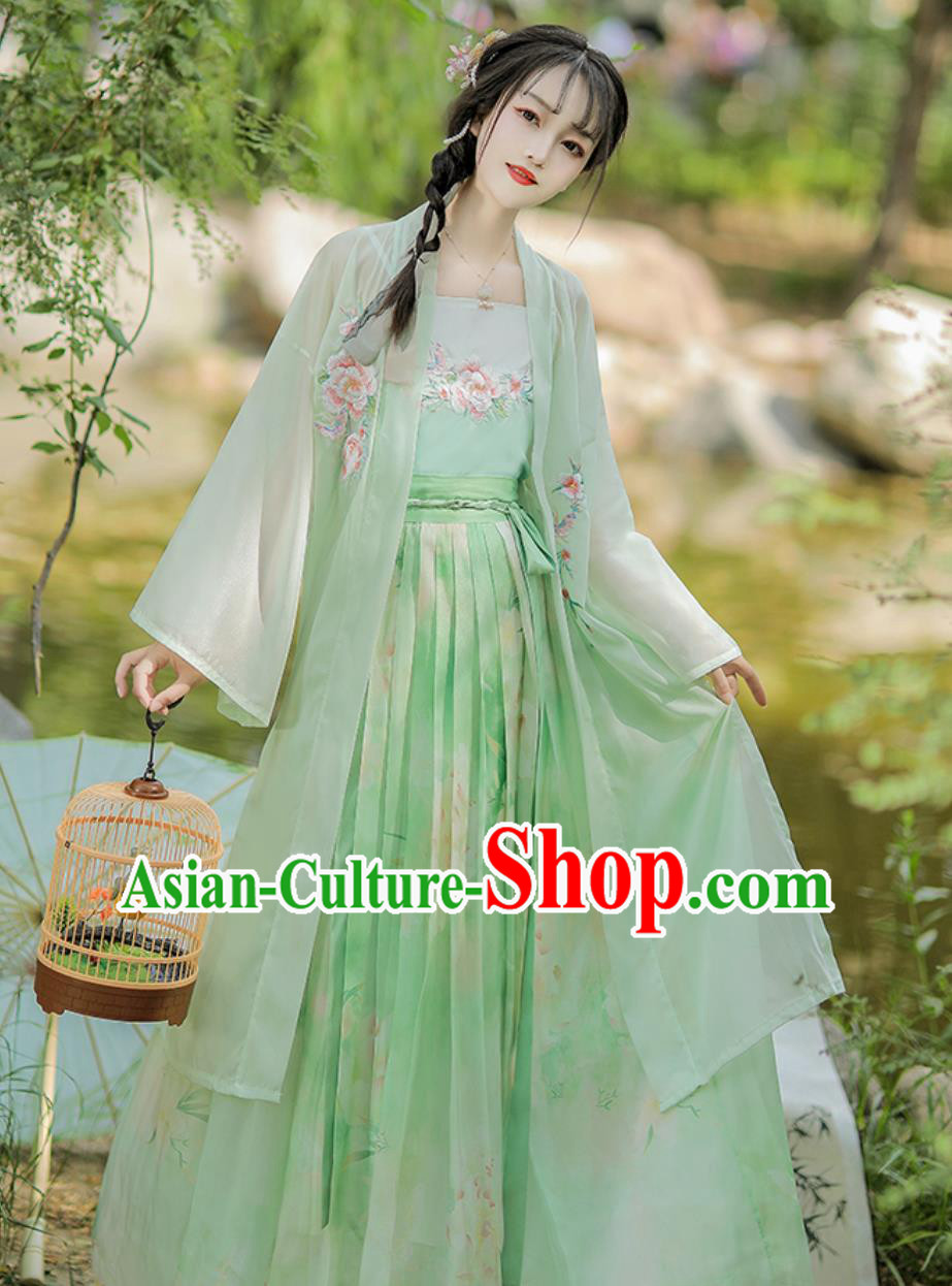 Ancient China Young Lady Clothing Traditional Green Hanfu Dress Chinese Song Dynasty Costume