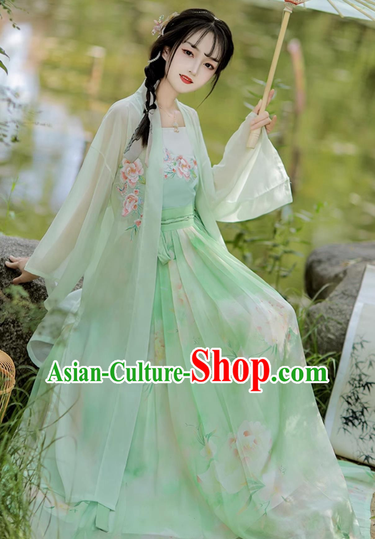 Ancient China Young Lady Clothing Traditional Green Hanfu Dress Chinese Song Dynasty Costume
