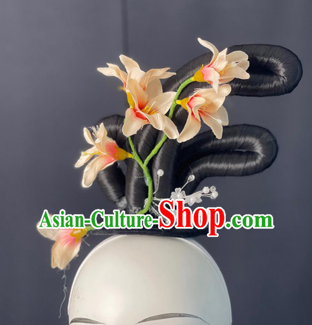 Handmade Tang Dance Dance Wig Chignon Zui Qing Bo Umbrella Dance Hair Jewelries Chinese Classical Dance Headpieces