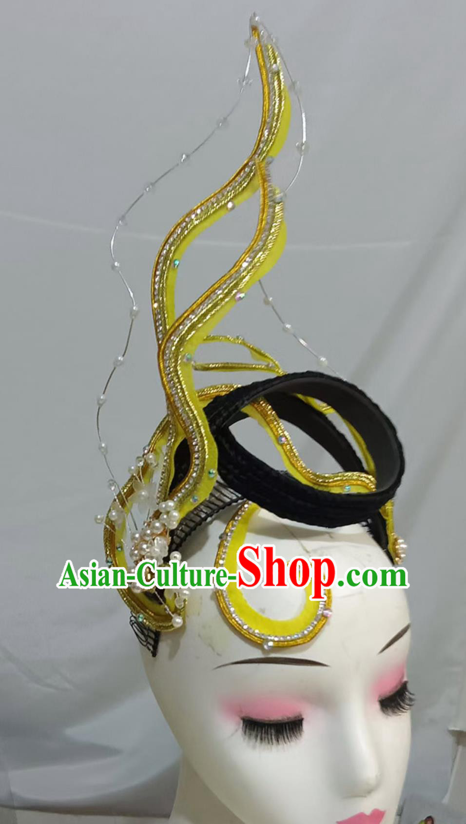 Chinese Classical Dance Yellow Headpiece Handmade Opening Dance Hair Jewelry Women Group Dance Headgear