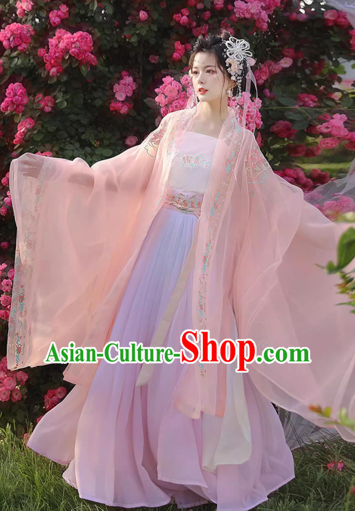 Chinese Embroidered Pink Hanfu Dress Ancient China Song Dynasty Woman Costume Traditional Dance Clothing