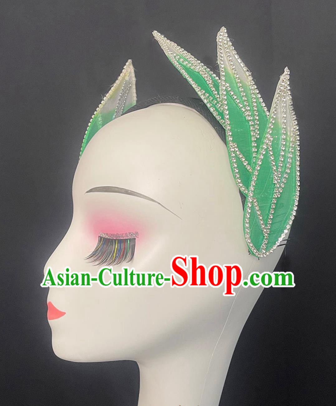 Handmade Spring Festival Gala Opening Dance Headpiece Chinese Women Group Dance Green Leaf Headgear