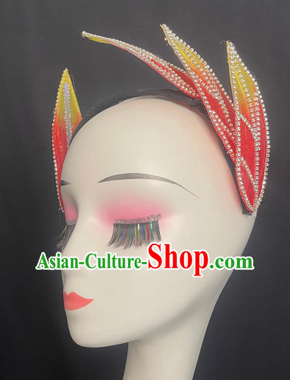 Chinese Women Group Dance Red Leaf Headgear Handmade Spring Festival Gala Opening Dance Headpiece