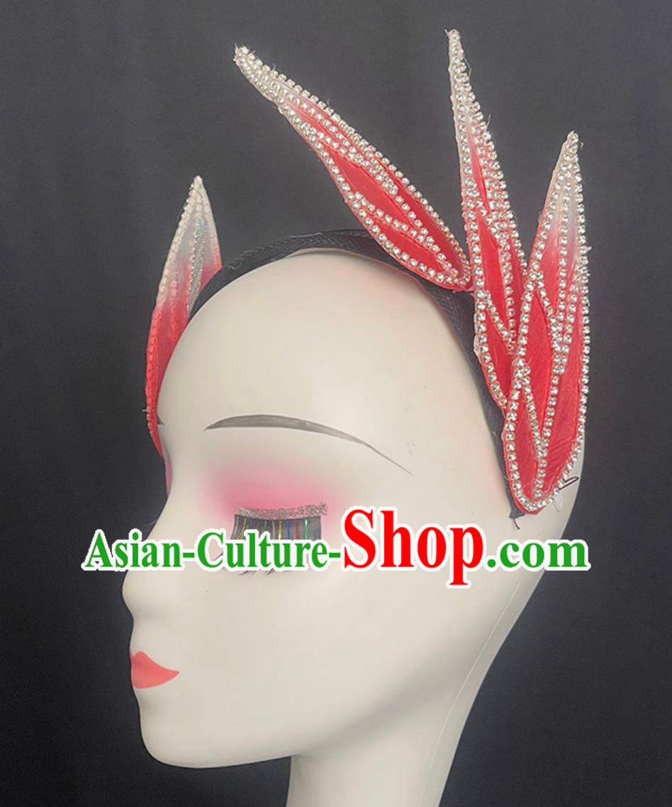 Handmade Spring Festival Gala Opening Dance Headpiece Chinese Modern Dance Group Dance Pink Leaf Headwear
