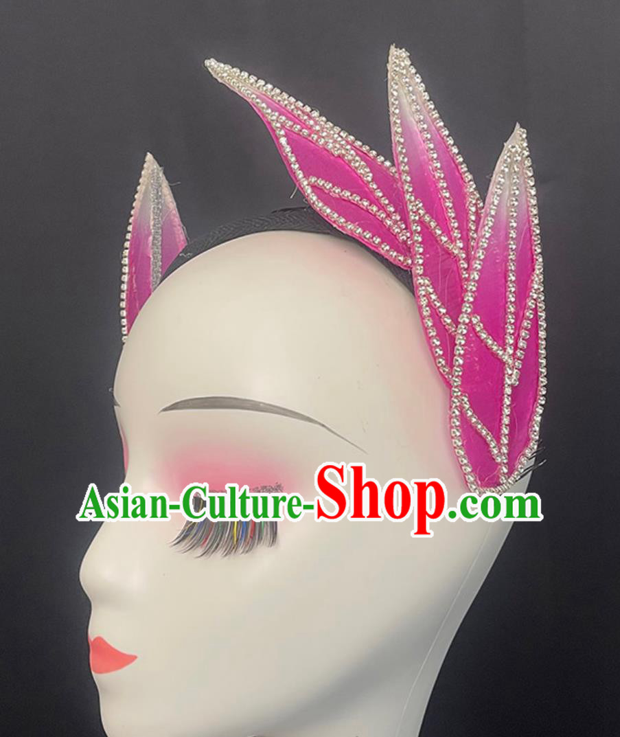 Women Group Dance Pink Leaf Headwear Chinese Modern Dance Hair Jewelry Handmade Spring Festival Gala Opening Dance Headpiece