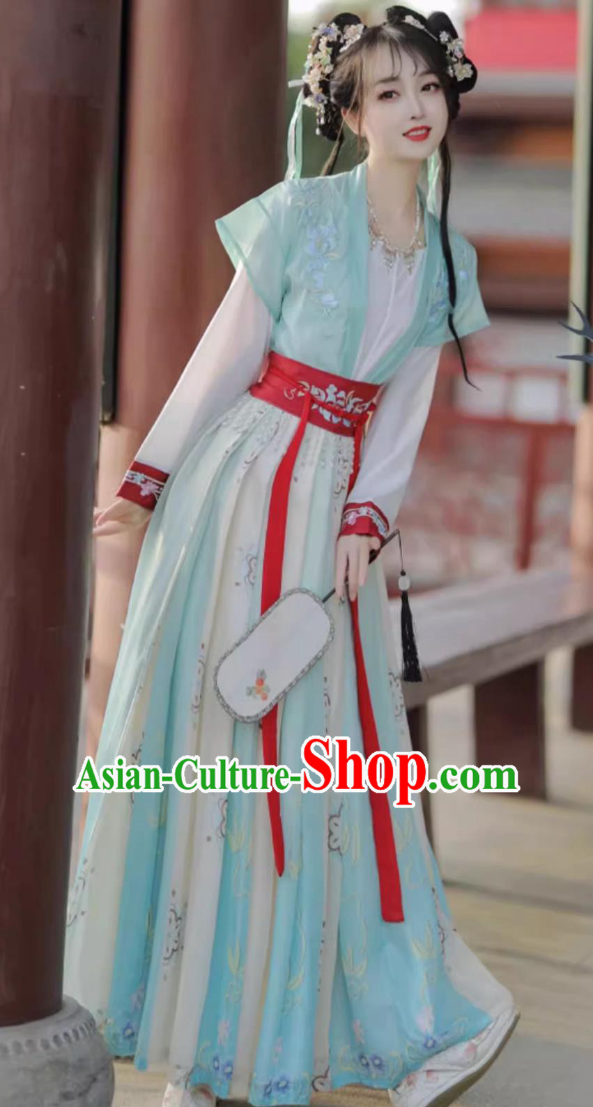Traditional Chinese Tang Dynasty Young Woman Clothing Green Hanfu Dress Ancient China Princess Costume
