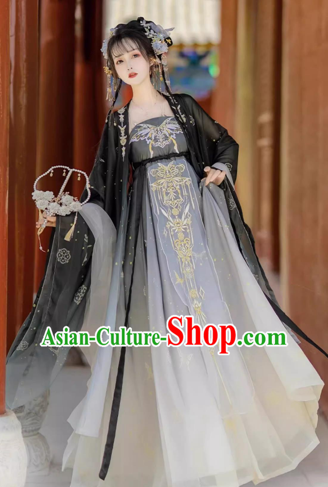 Ancient China Princess Costume ChineseTang Dynasty Court Lady Clothing Traditional Black Hanfu Dress Complete Set