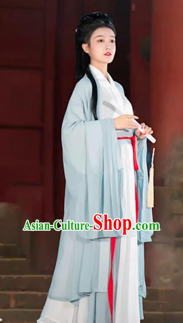 Traditional Blue Hanfu Dresses Ancient China Swordswoman Costume Chinese Jin Dynasty Clothing