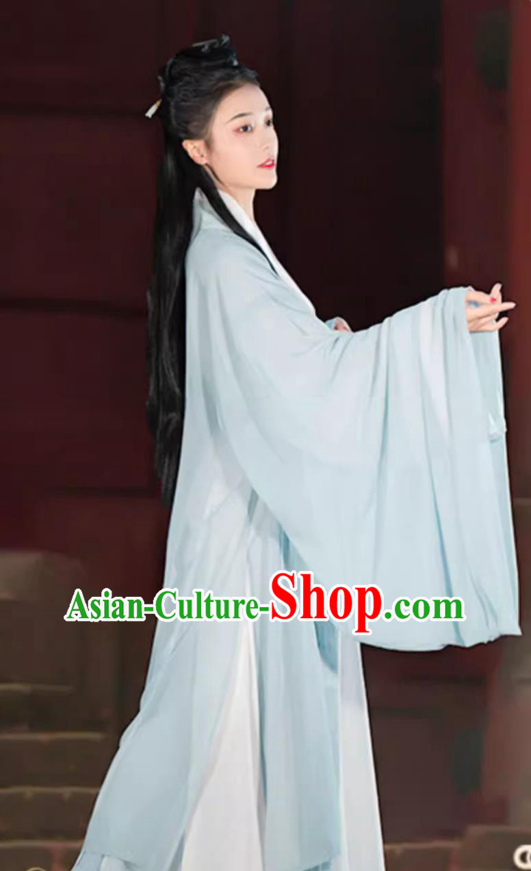 Traditional Blue Hanfu Dresses Ancient China Swordswoman Costume Chinese Jin Dynasty Clothing