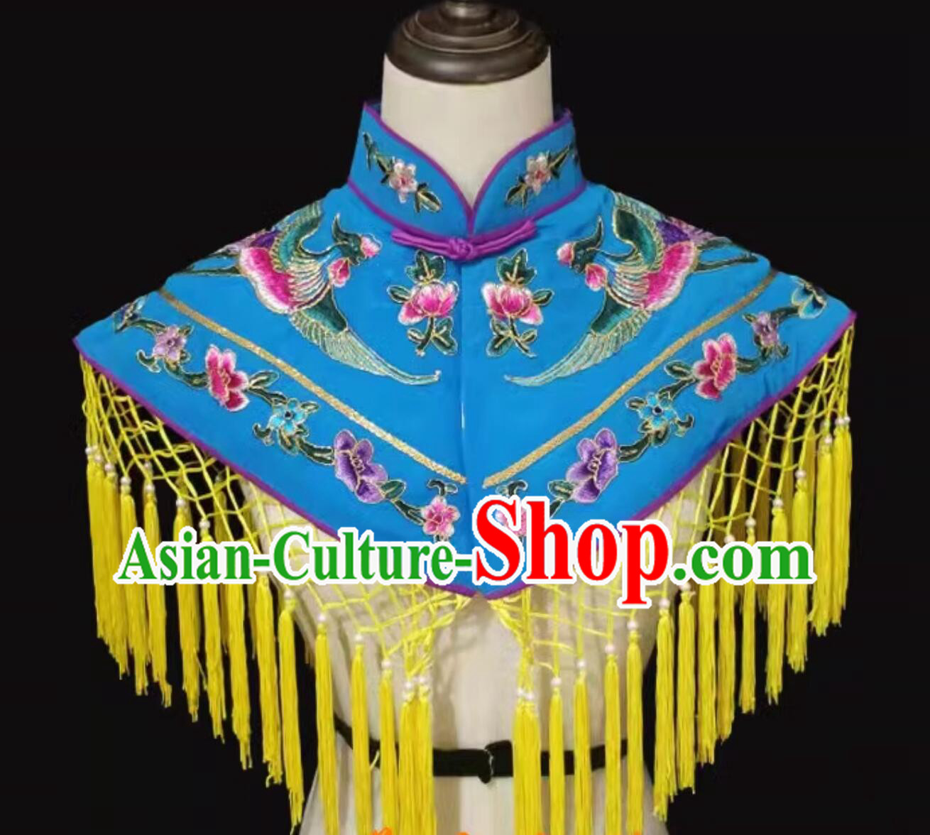 China Peking Opera Embroidered Cloud Collar Traditional Chinese Beijing Opera Hua Tan Blue Cappa