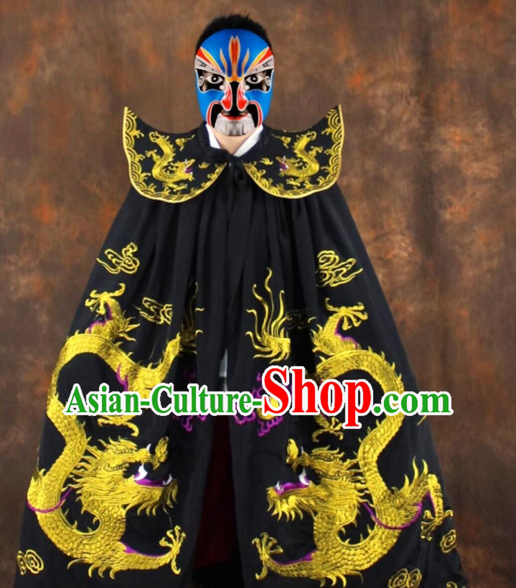 Chinese Traditional Face Changing Costume Embroidered Black Cape Sichuan Opera Bian Lian Cloak