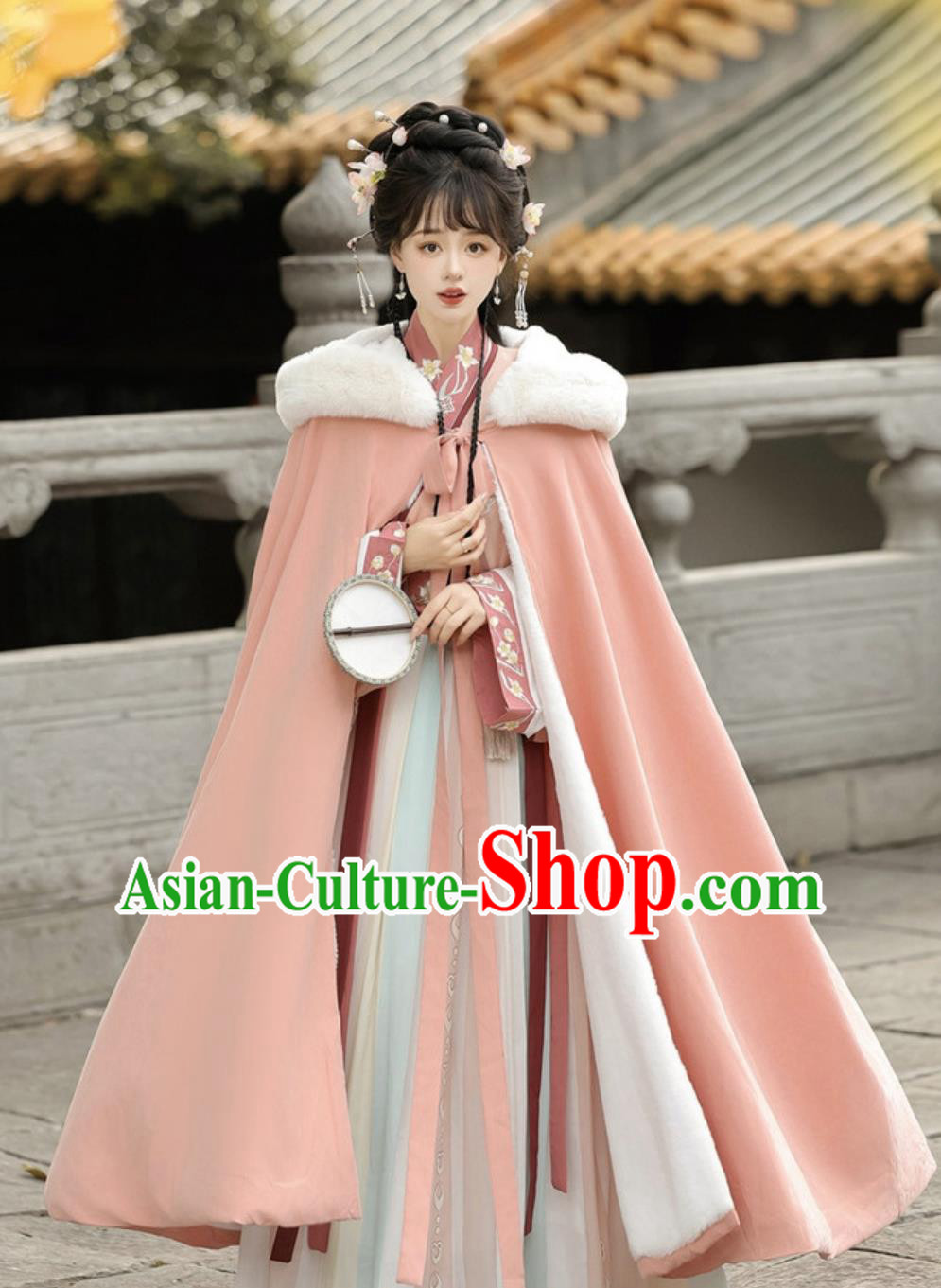 Ancient China Princess Costume Chinese Traditional Hanfu Pink Long Cloak