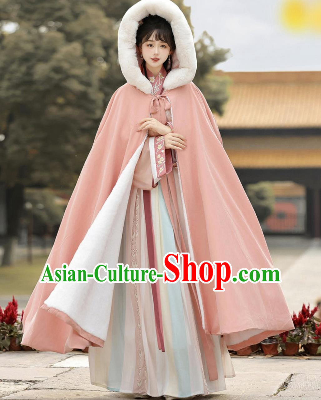 Ancient China Princess Costume Chinese Traditional Hanfu Pink Long Cloak