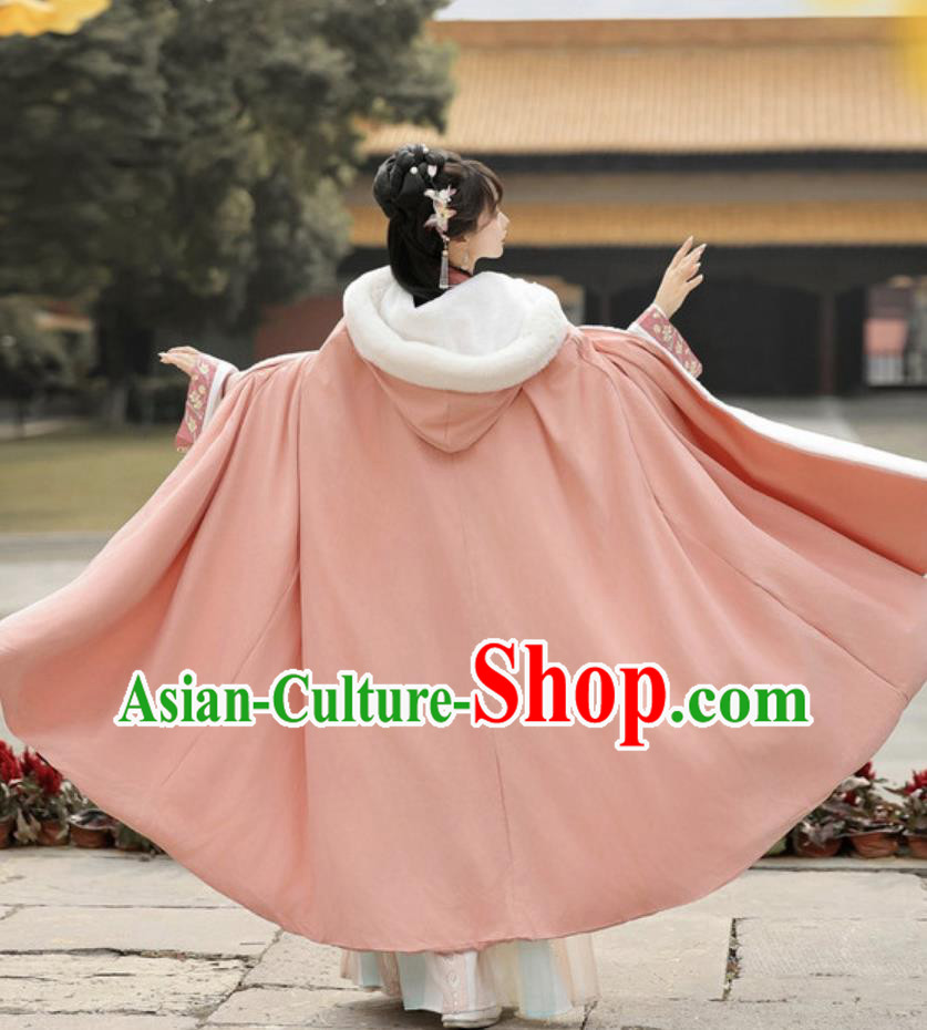 Ancient China Princess Costume Chinese Traditional Hanfu Pink Long Cloak