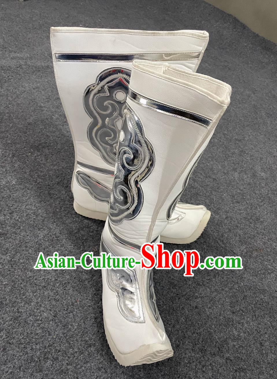 Ancient China Hero Shoes Mongolia Dance Boots Traditional Dance White Boots