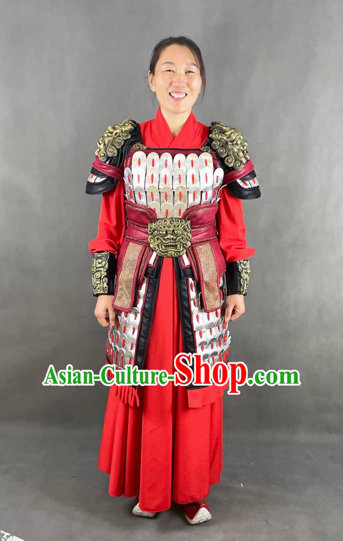 Chinese Northern Dynasty Heroine Costume Ancient China Female General Clothing Traditional TV Drama Hua Mu Lan Red Armor