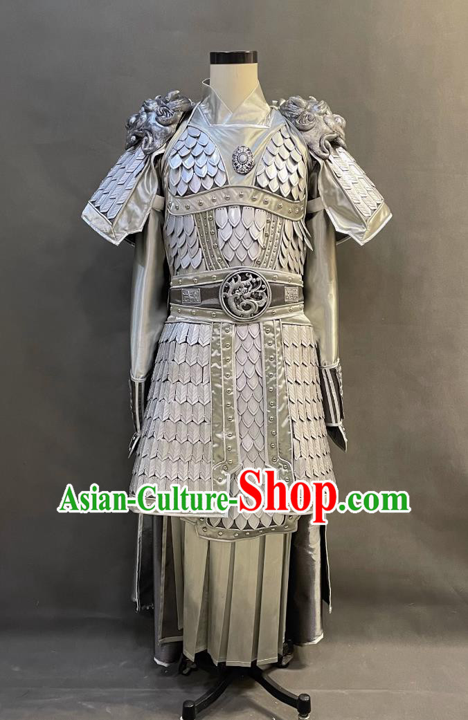 Chinese Han Dynasty Hero Costume Ancient China General Zhao Yun Clothing Traditional TV Drama Romantic of Three Kingdoms Zhao Zi Long Silver Armor