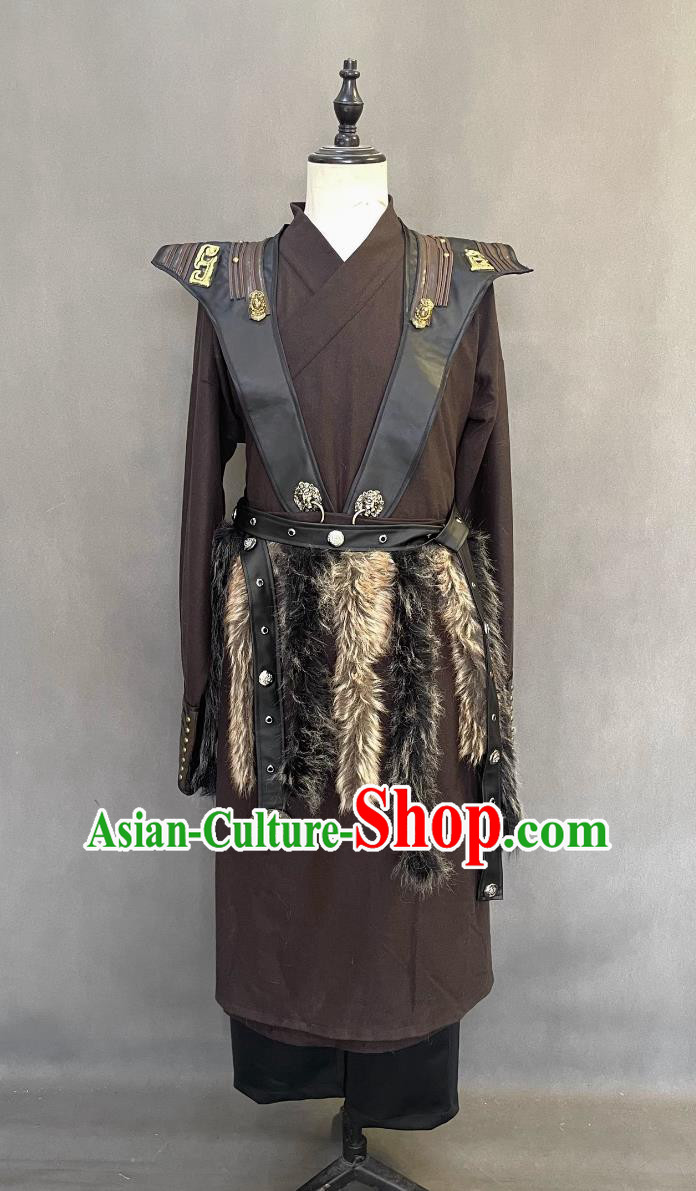 Traditional Chinese Stage Performance Costume Ancient China Tribal Chief Clothing TV Drama High Priest Brown Outfit