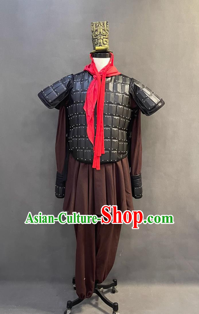 Traditional Chinese Qin Dynasty Soldier Costume Ancient China Armor Clothing TV Drama Terra Cotta Warrior Outfit