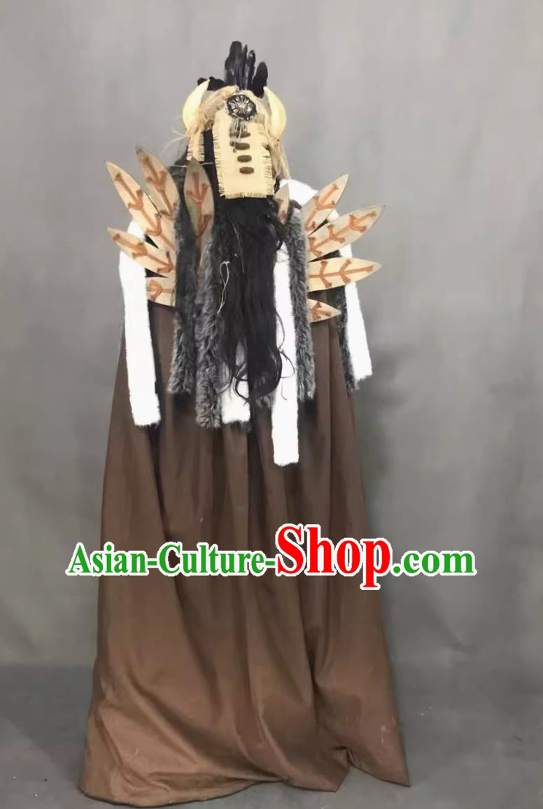 Traditional Chinese Hanfu Cosplay Tribal Chief Chi You Costume Ancient China Swordsman Clothing