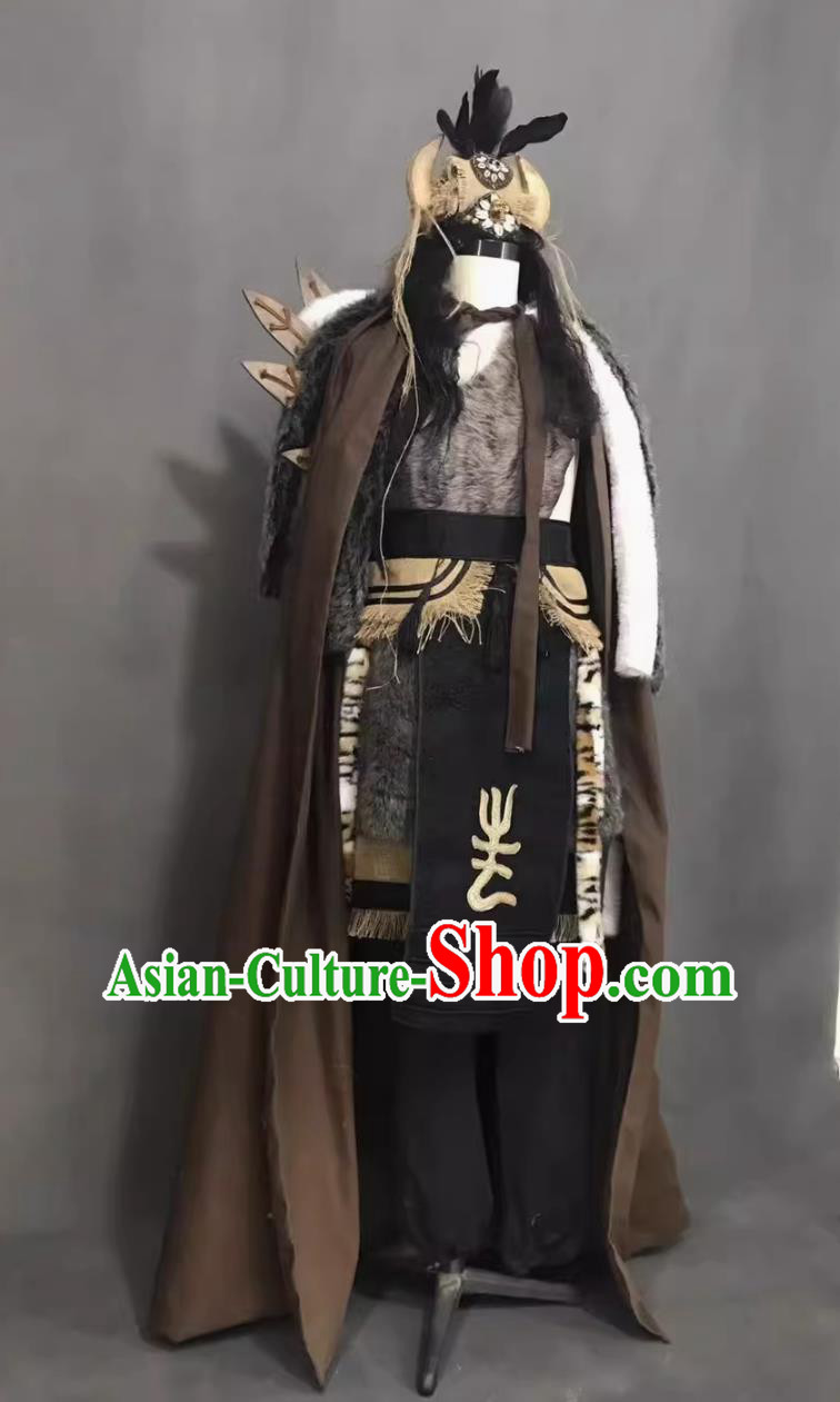 Traditional Chinese Hanfu Cosplay Tribal Chief Chi You Costume Ancient China Swordsman Clothing