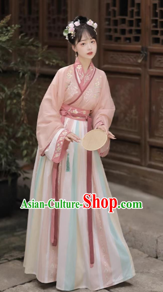 Chinese Jin Dynasty Young Woman Clothing Ancient China Court Princess Costume Traditional Female Pink Hanfu Dress