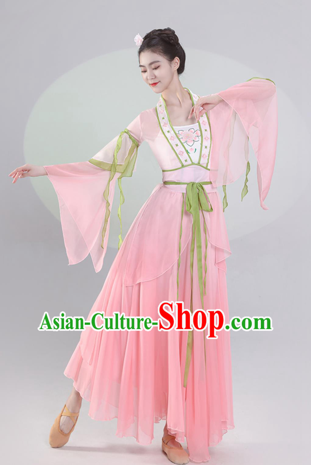 Woman Fan Dance Exercise Clothing Stage Performance Pink Dress Chinese Classical Dance Costume