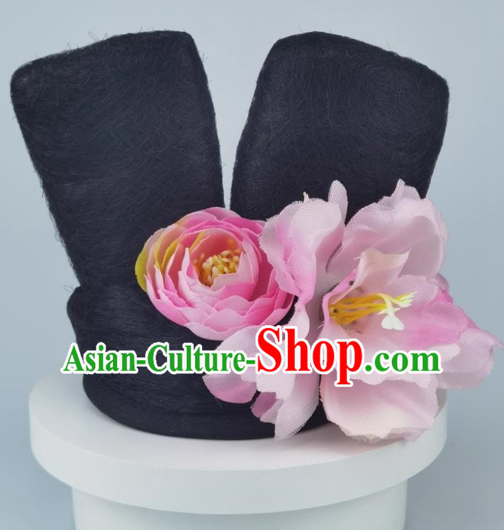 Children Hair Accessories Ancient Costume Wig Classical Dance Headdress Hanfu Wig Bag Dunhuang Pink Peach Blossom Jewelry Head Flower Set