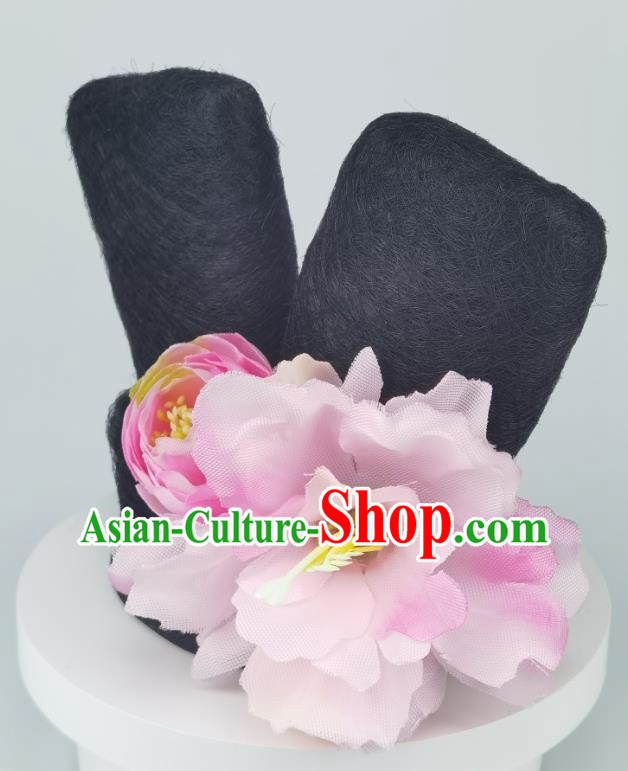 Children Hair Accessories Ancient Costume Wig Classical Dance Headdress Hanfu Wig Bag Dunhuang Pink Peach Blossom Jewelry Head Flower Set